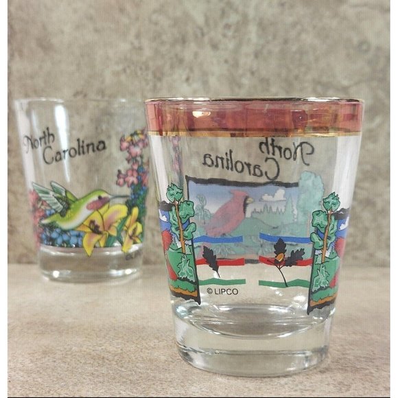 North Caroline Shot Glass Set of 2 Red Yellow Bird Souvenir Travel Memorabilia - Picture 5 of 12